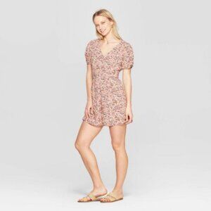 XHILARATION Short Sleeves Pink Floral Print Romper - Size S